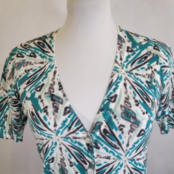 Ann Taylor abstract print V neck short sleeve cardigan camisole set size XSP - Picture 10 of 13